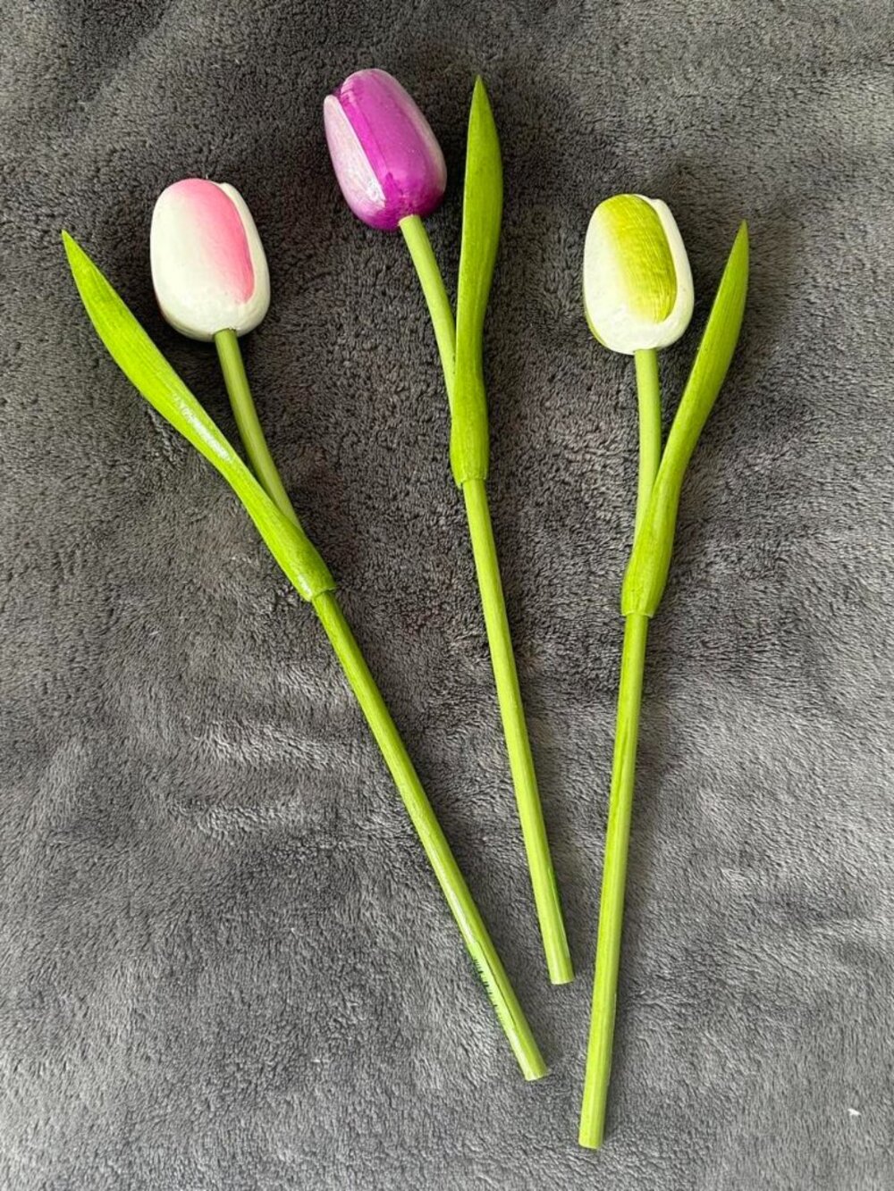 Three New Wooden Handpainted Tulips